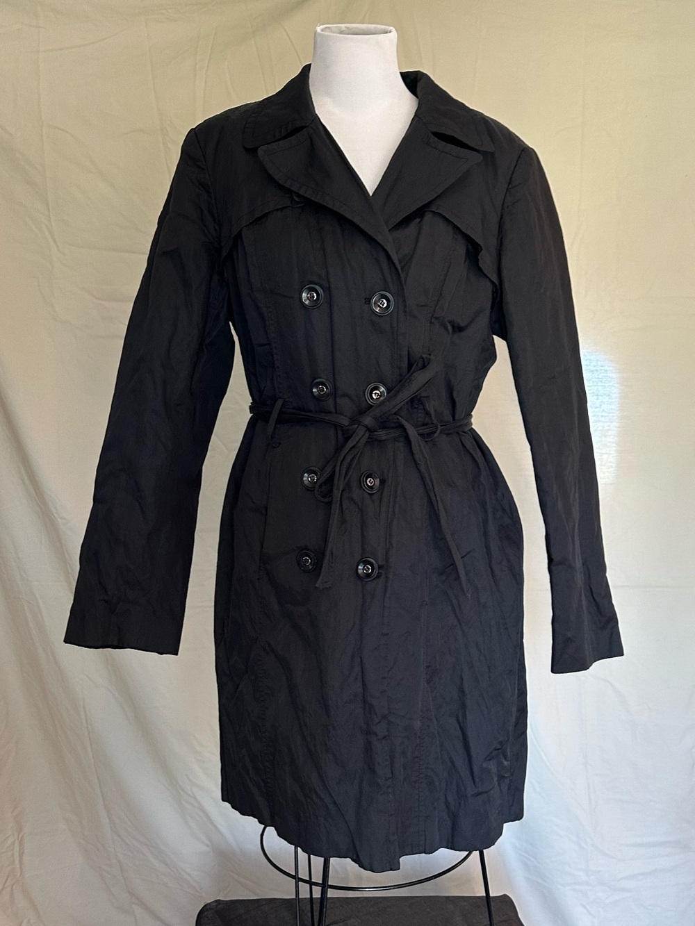 Alfani Black Double-Breasted Trench with Waist Tie trenchcoat XL lined belted